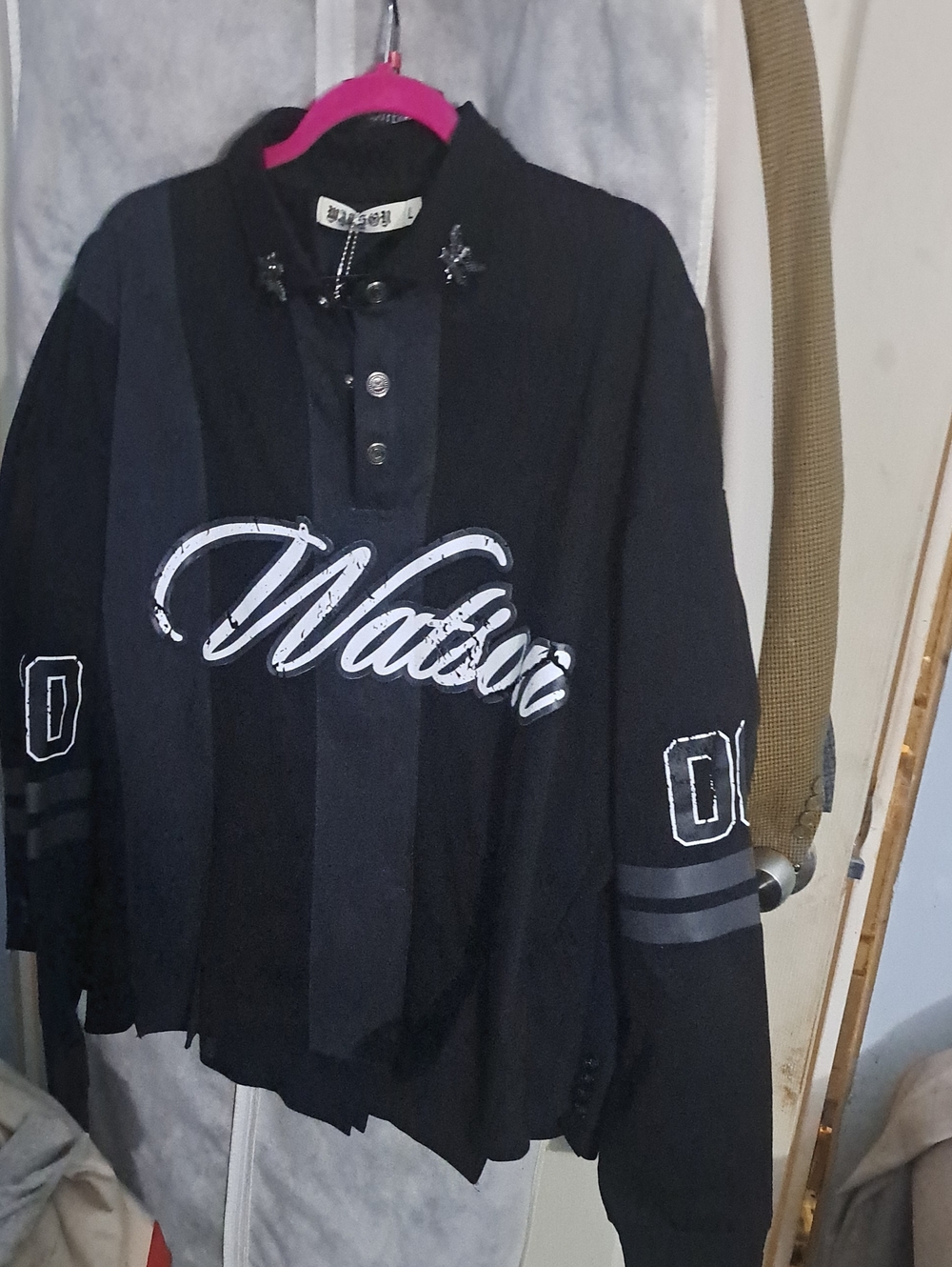 Black Striped Rugby Pullover Hoodie